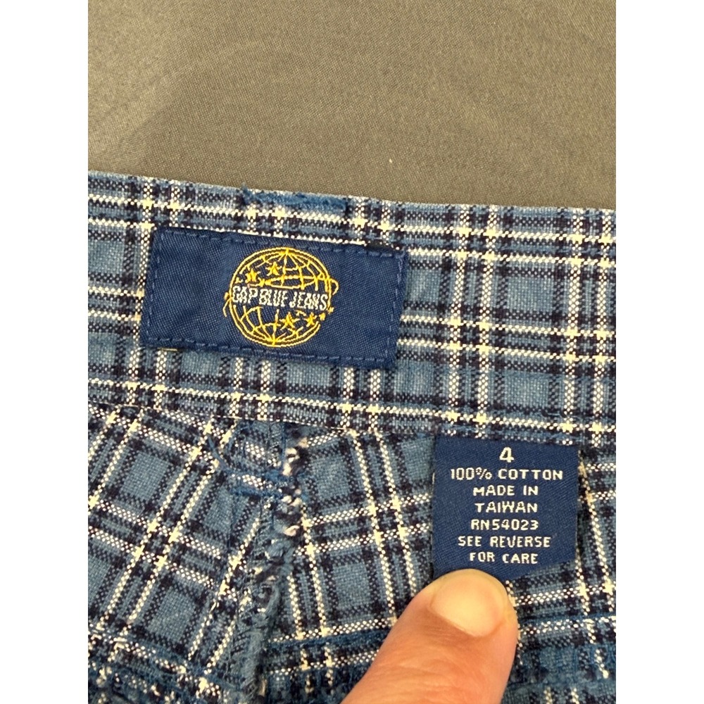 Vintage Gap Blue Jeans Womens 4 Blue Plaid Straight Leg Cotton Trousers 90's - Picture 5 of 11